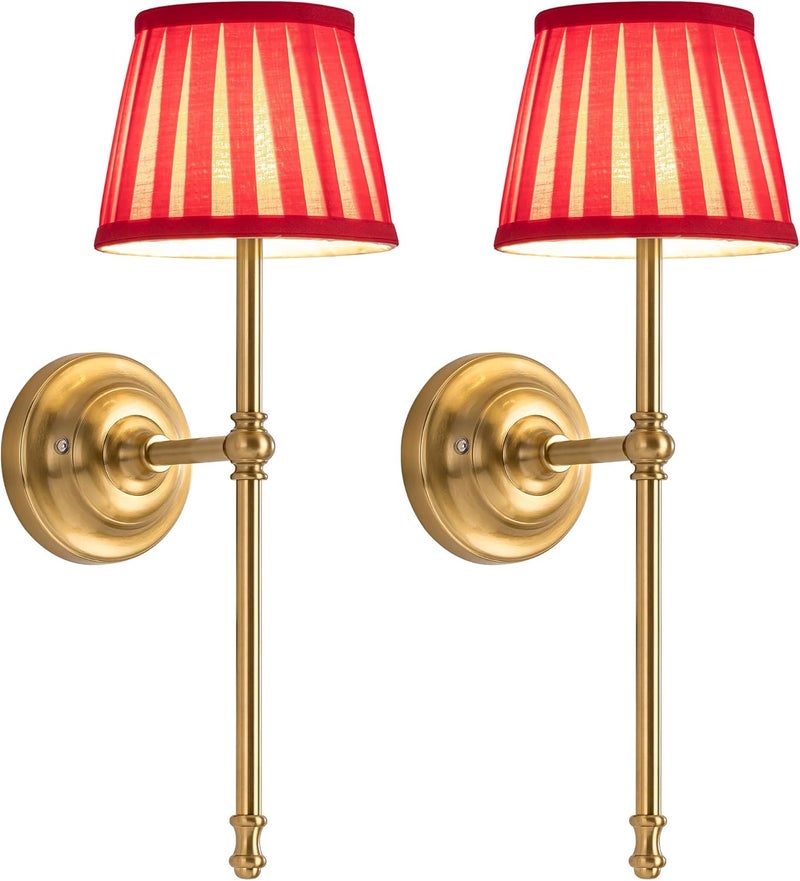 KDG Cordless Wall Sconces Set of 2, Small Wireless 5200mAh Rechargeable Battery Fabric LED Wall Lamps, Portables Lightings for Wall Painting, Living Room, Bedroom, Hallway, Gifts, Night Light (Red) - Image 1